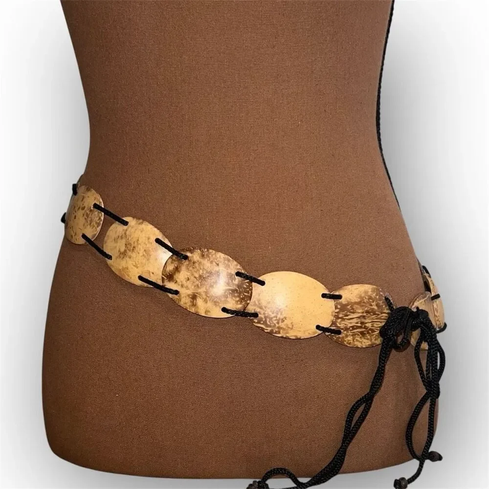 Vintage, Brown Beaded Belt, Black Cord, Cosplay Costume Accessory, Women’s OS
